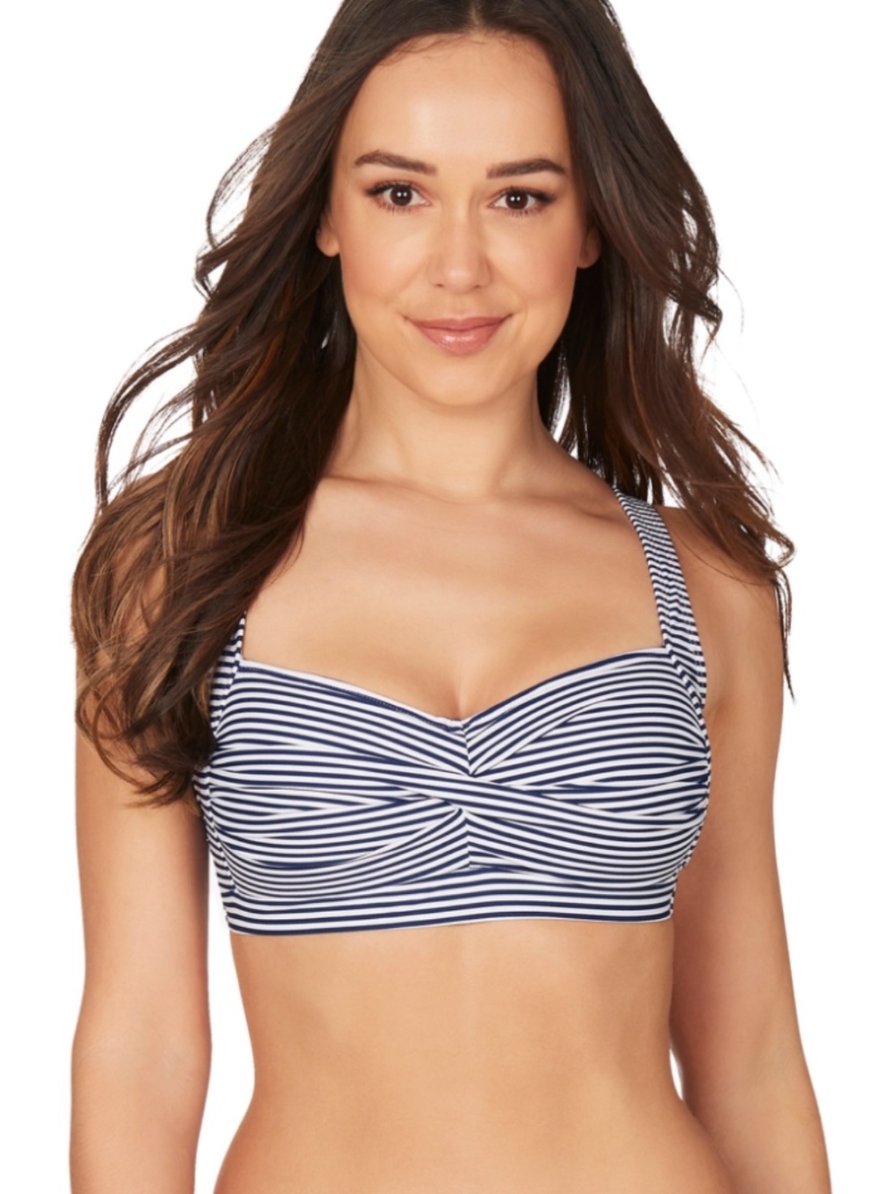 Nip Tuck Sorrento Navy Blue and White Striped Twist Front Bikini Top, size 12